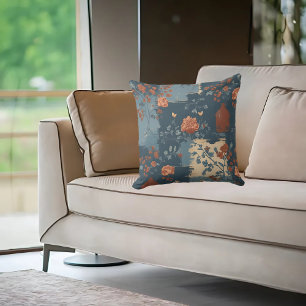 Country Blue Rust Rustic Farmhouse Cushion