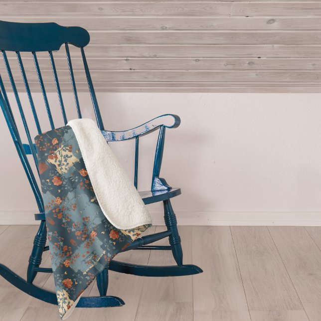 Country Blue Rust Rustic Farmhouse Sherpa Blanket (Creator Uploaded)