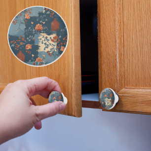 Country Blue Rust Rustic Farmhouse Short Ceramic Knob