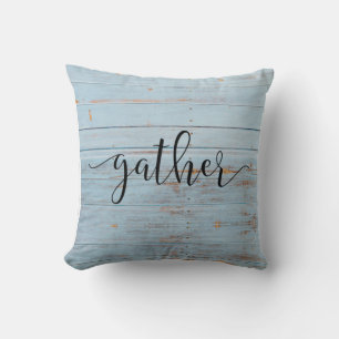Country Blue Rustic Script Farmhouse Typography Cushion
