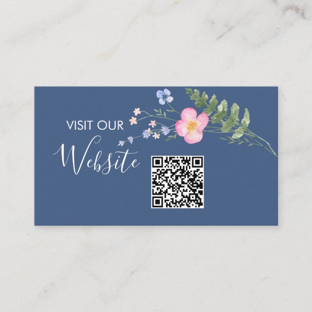 Country Blue Rustic Wedding Website QR code Enclosure Card (Front)