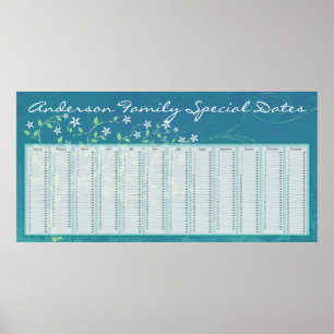 Country Blue Tree Dutch Birthday Calendar Poster