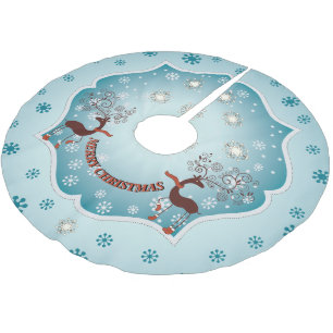 Country Blue Whimsical Reindeer Brushed Polyester Tree Skirt