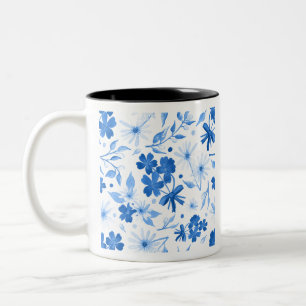 Country Blue Wild Flowers Floral Two-Tone Coffee Mug