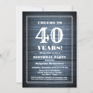 Country Blue Wood 40th Birthday Party Invitation