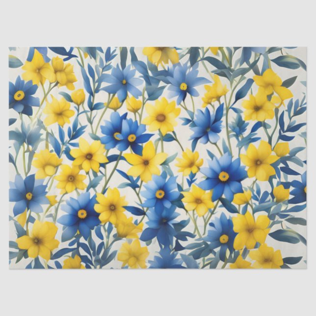 Country Blue, Yellow, and White Flowers Tissue Paper (Front)