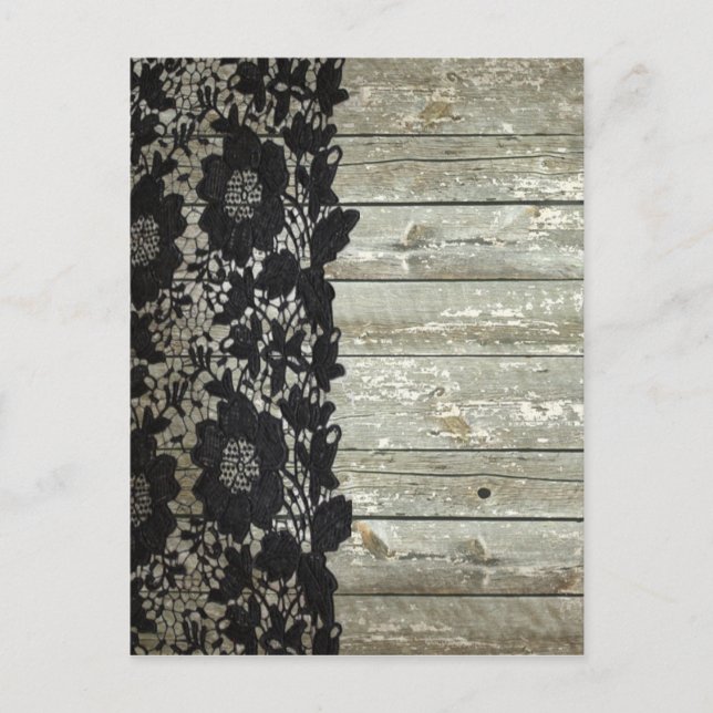 country bohemian Black lace old rustic barnwood Postcard (Front)