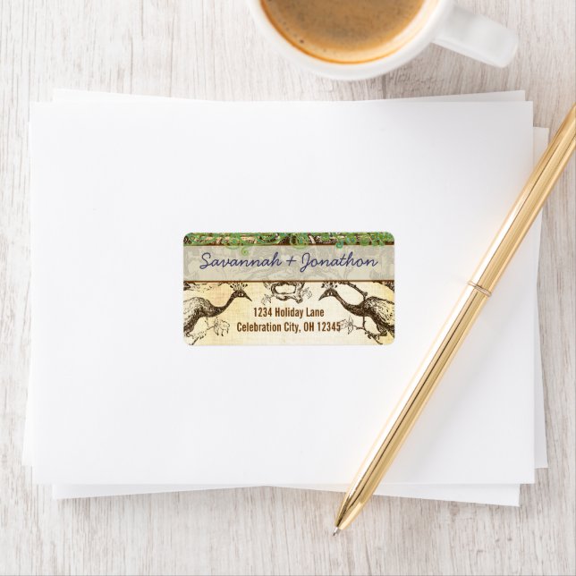 Country Boho Bohemian Peacock Return Address Label (Insitu)