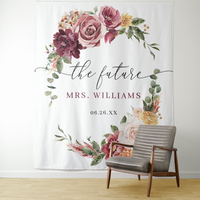 Country Boho Romantic Floral Bridal Backdrop Tapestry (In Situ)