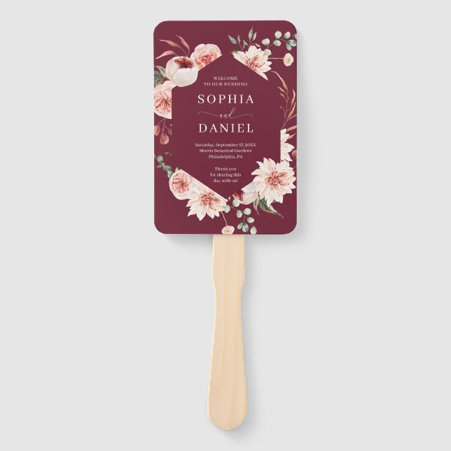 Country Boho Rose Floral Wedding Program Fan (Front)