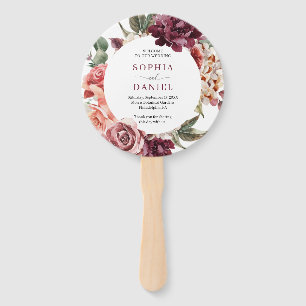 Country Boho Rose Round Gold Wedding Program Fan