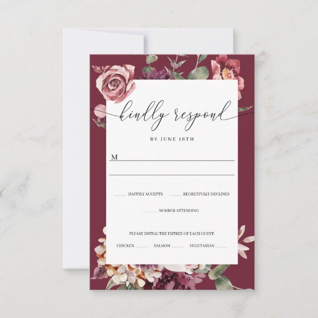 Country Boho Rose Wedding RSVP Card (Front)