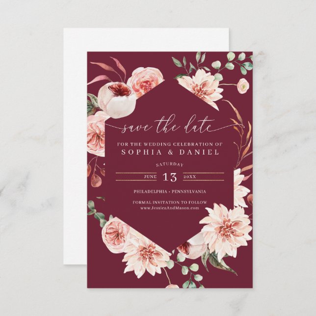 Country Boho Rustic Floral Save The Date  Invitati Invitation (Front/Back)