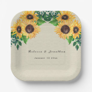 Country Boho Sunflower Wedding Paper Plate