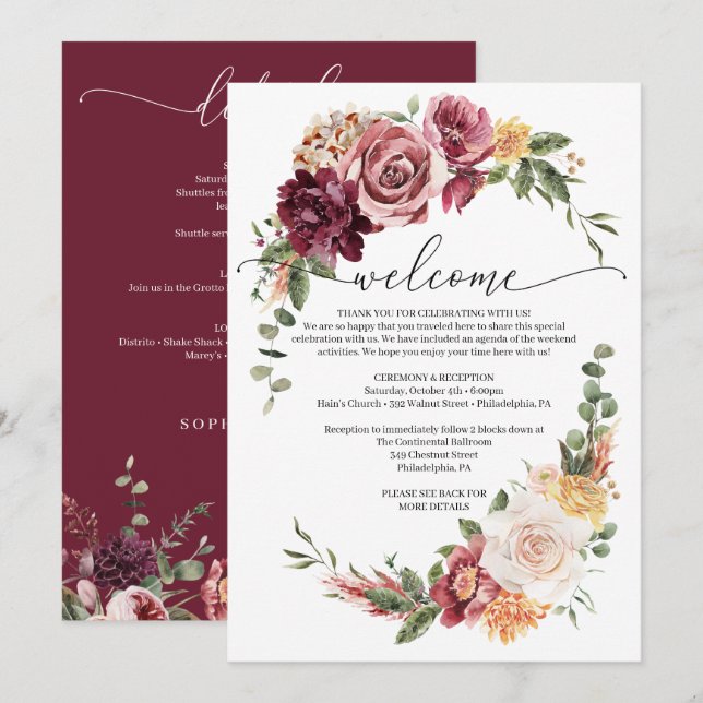 Country Boho Wedding Itinerary Wedding Welcome Invitation (Front/Back)