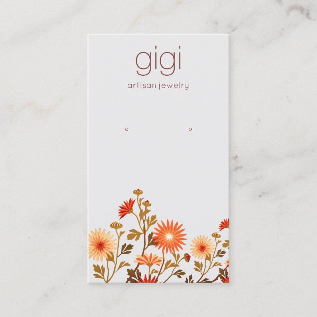 Country Boho Wildflowers Floral Earring Display Business Card (Front)