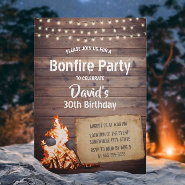 Country Bonfire Party Rustic String Light Birthday Invitation (Creator Uploaded)