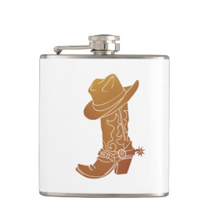 Country Boot and hat silhouette Hip Flask