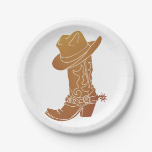 Country Boot and hat silhouette Paper Plate