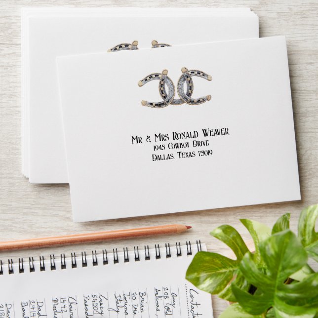 Country Boots Barnwood Horseshoes Wedding Envelope (Stacked)