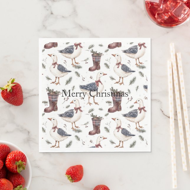 Country Boots Goose Christmas Napkin (Insitu)