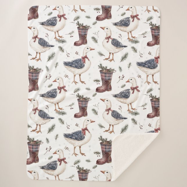 Country Boots Goose Christmas Sherpa Blanket (Front)
