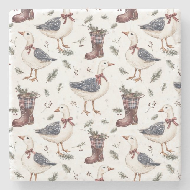 Country Boots Goose Christmas Stone Coaster (Front)