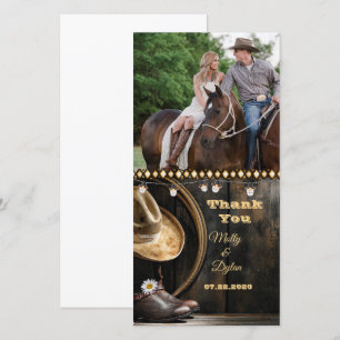 Country Boots Hat & Barn Wood Photo Thank You Card