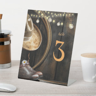 Country Boots, Hat & Barn Wood Table Number  Pedes Pedestal Sign