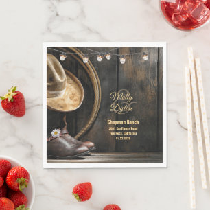 Country Boots Hat, Barn Wood Wedding Paper Napkins