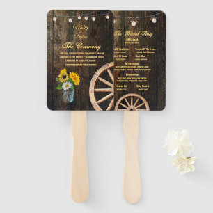 Country Boots Hat, Barn Wood Wedding Program Hand Fan
