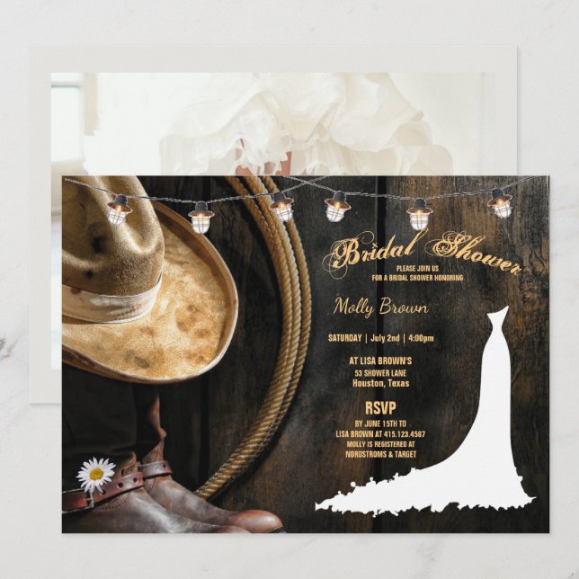 Country Boots Hat & Barnwood Bridal Shower  Invitation (Front/Back)