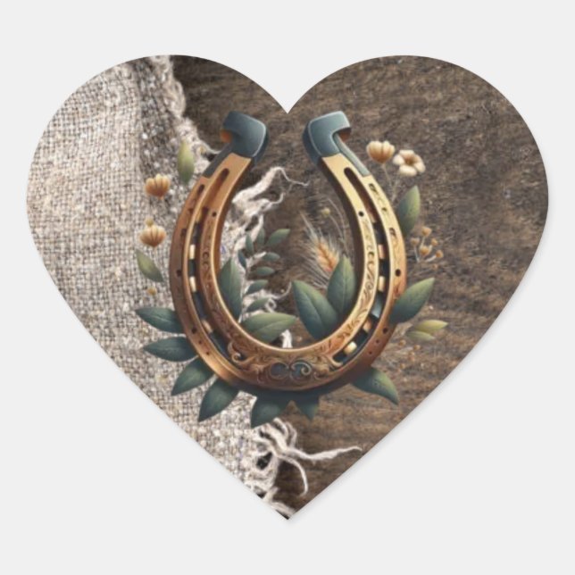 Country Boots Hat & Barnwood Horseshoe Wedding  Heart Sticker (Front)