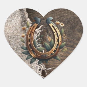 Country Boots Hat & Barnwood Horseshoe Wedding  Heart Sticker