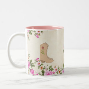 Country Boots & Horseshoe with Flowers on Beige Two-Tone Coffee Mug