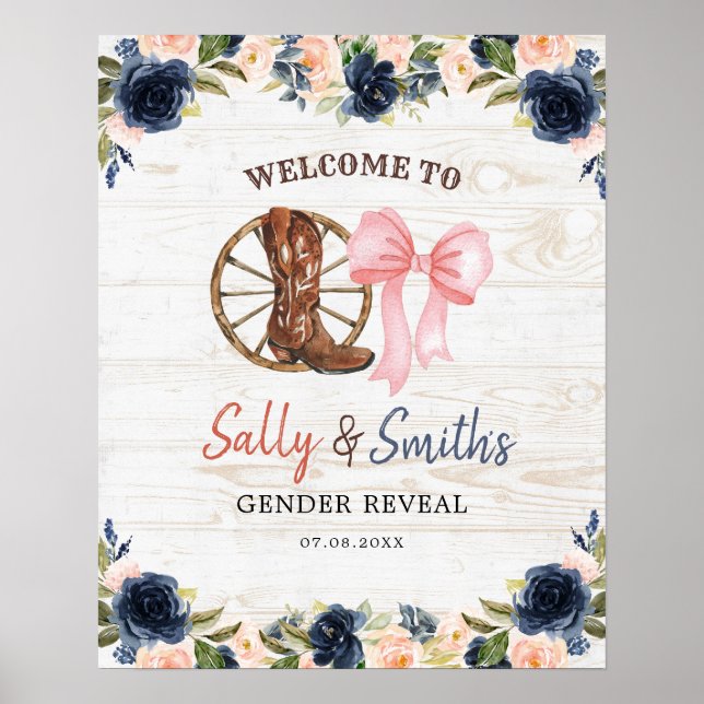 Country Boots or Bows Gender Reveal Welcome Sign (Front)