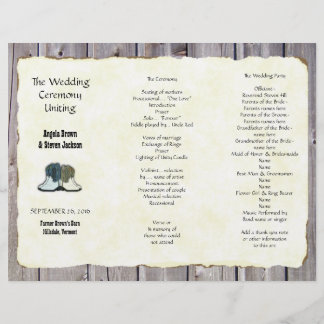 Country Boots Rustic Tri-fold Barn Wedding Program