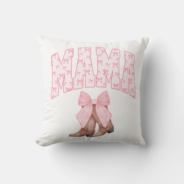 Country Boots with a Pink Bow, Mama  Cushion (Front)