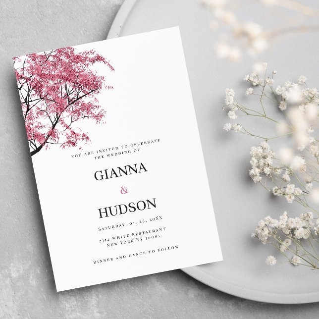 Country botanic pink sakura tree foliage wedding invitation (Country botanic pink sakura tree foliage wedding)