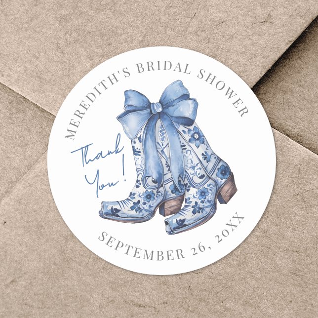 Country Bow Cowboy Bridal Shower Classic Round Sticker (Country Bow Cowboy Bridal Shower Classic Round Sticker )
