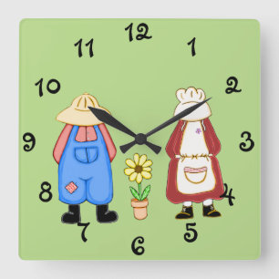 Country Boy and Girl Square Wall Clock