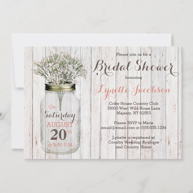 Country Bridal Shower Baby's Breath Pink Invitation (Front)