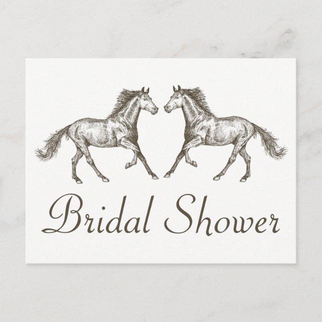 Country Bridal Shower Horse Brown Wedding Rustic Invitation Postcard (Front)