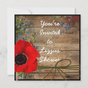 Country Bridal Shower Poppy FLOWER Invitation