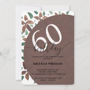 Country Brown Green Floral Watercolor Birthday Invitation
