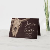 Country Brown Rodeo Bull Skull Save The Date