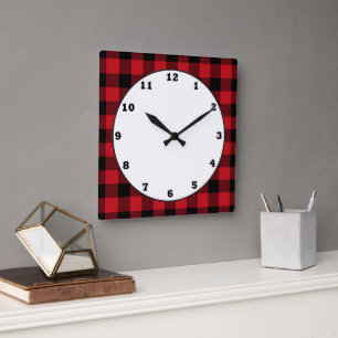 Country buffalo plaid pattern kitchen clock