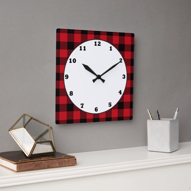 Country buffalo plaid pattern kitchen clock (Office)