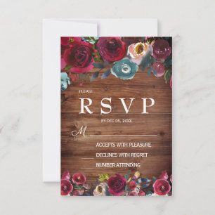 Country Burgundy Marsala Red Navy Floral RSVP Card
