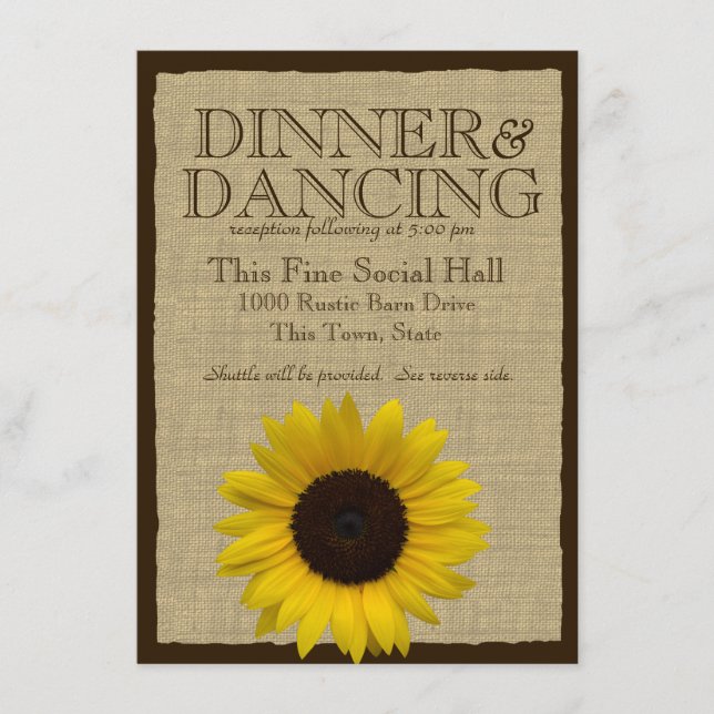 Country Burlap and Sunflower Wedding Information Enclosure Card (Front)